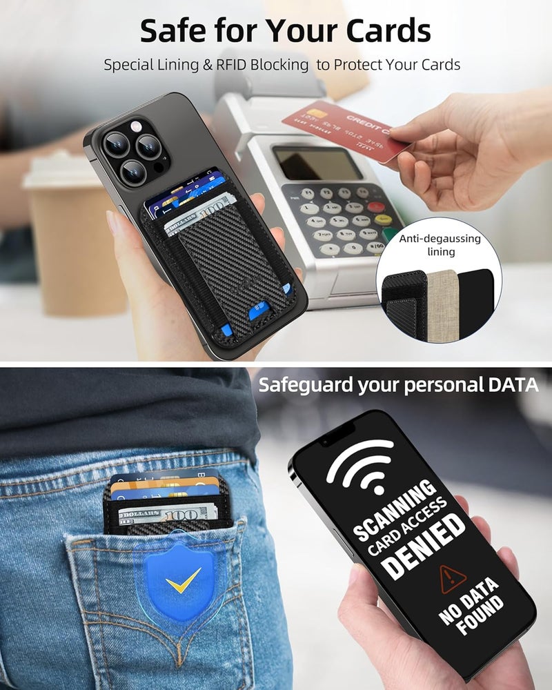 ExtreLife Phone Card Holder, Leather Phone Wallet Stick On, Stronger Adhesive Card Holder for Back of Phone, Credit Card Holder for Phone Case iPhone, Samsung, RFID Blocking, Fit 7 Cards, Black Carbon Fiber - Image 5